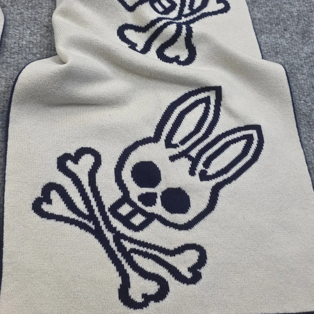 Psycho Bunny Scarf Blue AOP Wool Cashmere Blend 66